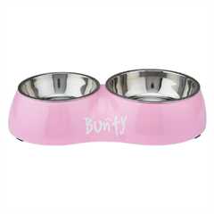 Bunty Melamine Double Dog Bowl - Pink